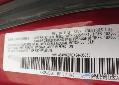 2009 Subaru Tribeca Special Edition 7-Passenger from USA, damaged, VIN 4S4WX97DX94405058